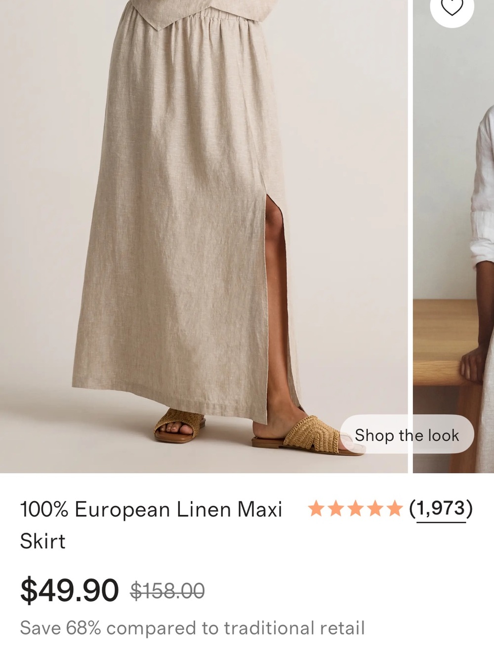 Quince Natural Beige Linen Maxi Skirt with Side Slit - Picture 7 of 7